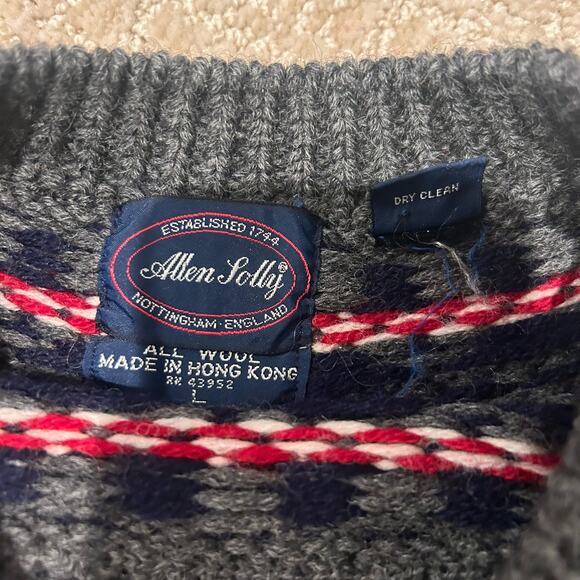 Allen Solly 100% Wool Sweater Fair Isle Gray Red Warm Winter Sz Large Cozy Cabin - Picture 4 of 5